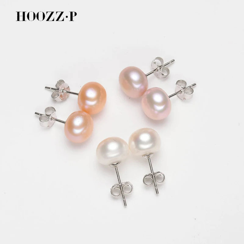 Freshwater Cultured Pearl Earrings High Quality Natural Pearly 7-8mm 925 Sterling Silver Gold Plated Gift For Bride Earring New