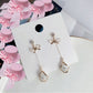 Trendy Metal Frame Dangle Opal Earrings for Women Golden Rhinestones Bow Knot Drop Earrings Wedding Party Long Jewelry Gift