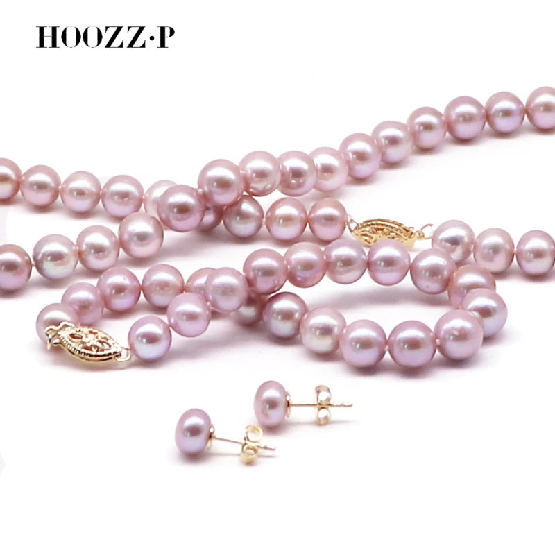 7-8mm AA Natural Pearl Sets High Quality Original Cultured Pearls For Women Bride Wedding Jewelry 925 Silver Purple Lavender New