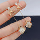 Trendy Metal Frame Dangle Opal Earrings for Women Golden Rhinestones Bow Knot Drop Earrings Wedding Party Long Jewelry Gift