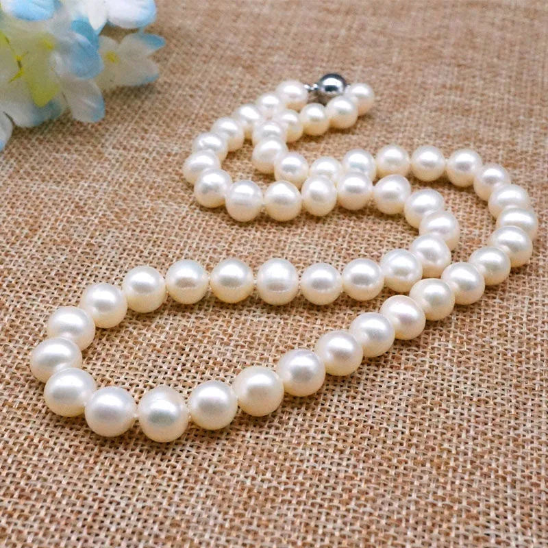 Natural Freshwater Pearl Necklaces 7-8mm Beads In White Sterling Silver 925 Metal Material New Engagement Jewelry Gift For Women