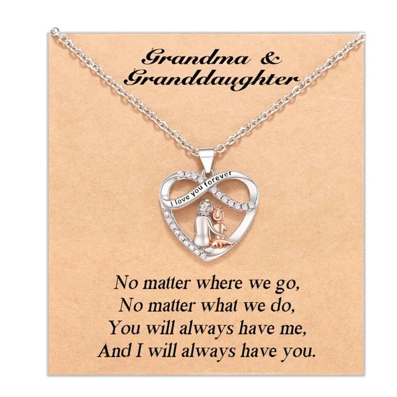 Grandma Granddaughter Necklace Wish Card, Infinity Heart Pendant Birthday Mother's Day Christmas Gifts Jewelry for Women Girls