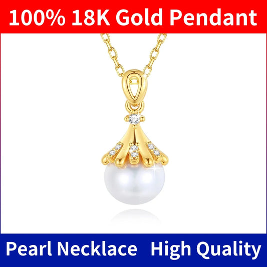 Sale At A Loss! 100% AU750 18K Gold Natrual Fresh Water Pearl Necklace With Certificate Women Pendant Jewelry Gift For Women Hot