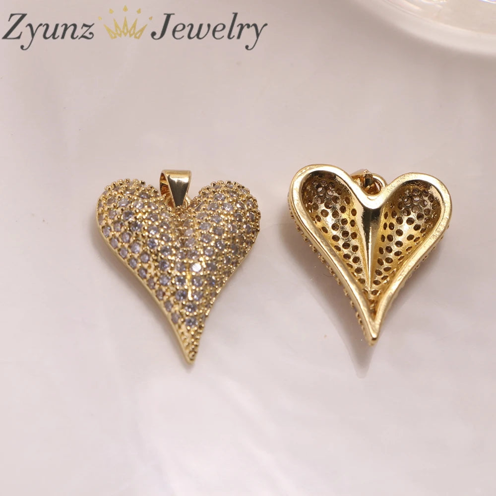 10PCS, Full CZ Stones Love Heart Pendant Necklaces for Women Girls Charm Collar Stylish Fashion New Jewelry