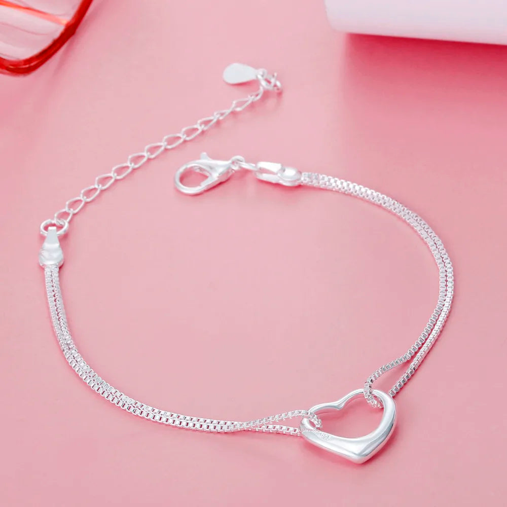 Original 925 sterling silver Pretty heart bracelets necklaces for women fashion designer party wedding Jewelry sets holiday gift