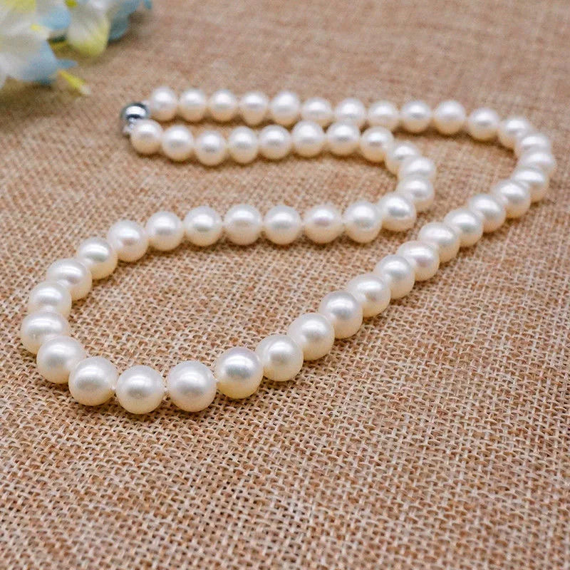 Natural Freshwater Pearl Necklaces 7-8mm Beads In White Sterling Silver 925 Metal Material New Engagement Jewelry Gift For Women