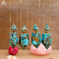 Fashion Women Gold Line Turquoises Stone Perfume Bottle Diffuser Pendant Necklace Craft Birthday Jewelry Gifts Dropship