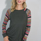 PLUS MULTI STRIPE PRINT AND SOLID MIXED CASUAL TOP