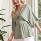 SS deep V neck button down top