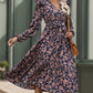 Perfee Printed Surplice Long Sleeve Midi Dress