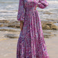 Printed Tie Neck Balloon Sleeve Maxi Dress