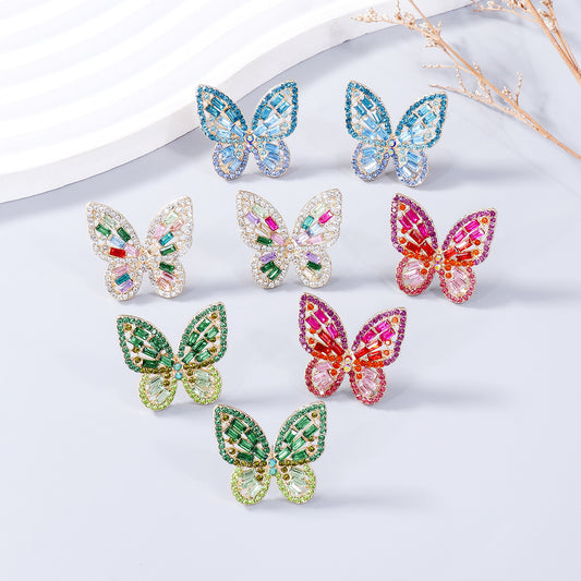 Alloy Inlaid Rhinestone Butterfly Earrings