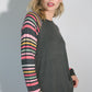 PLUS MULTI STRIPE PRINT AND SOLID MIXED CASUAL TOP