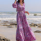 Printed Tie Neck Balloon Sleeve Maxi Dress