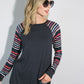 PLUS MULTI STRIPE PRINT AND SOLID MIXED CASUAL TOP