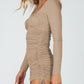 Drawstring Ruched Long Sleeve Mini Dress